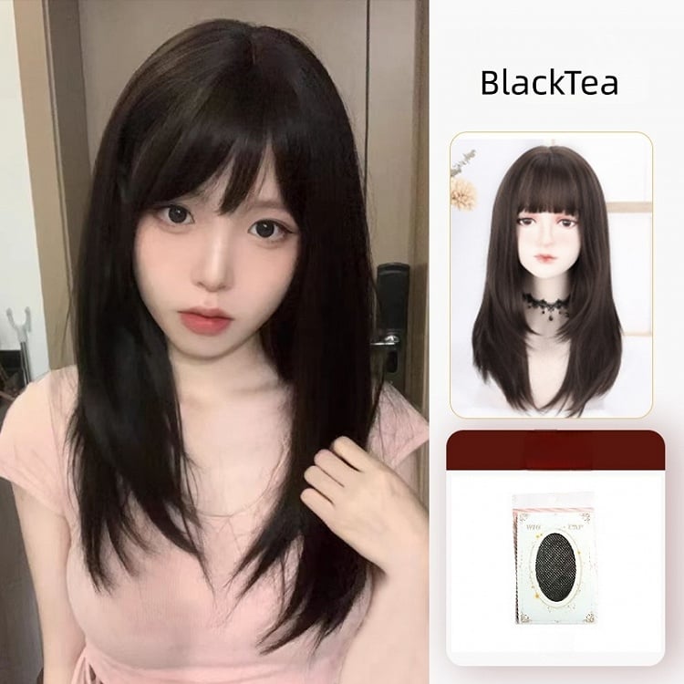 with Wig Bangs Brown Straight 55CM Tea/Light Black