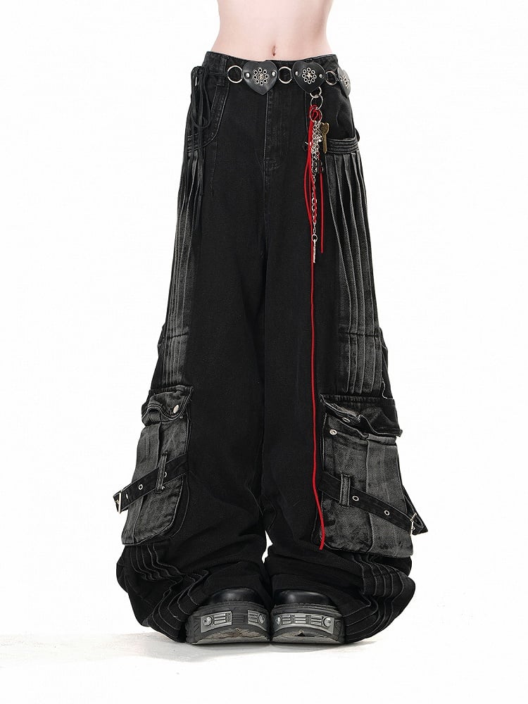 Taschen Schwarze Weite Jeans Faded Wash Cargo Loose Acubi Fashion