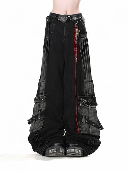 Taschen Schwarze Weite Jeans Faded Wash Cargo Loose Acubi Fashion