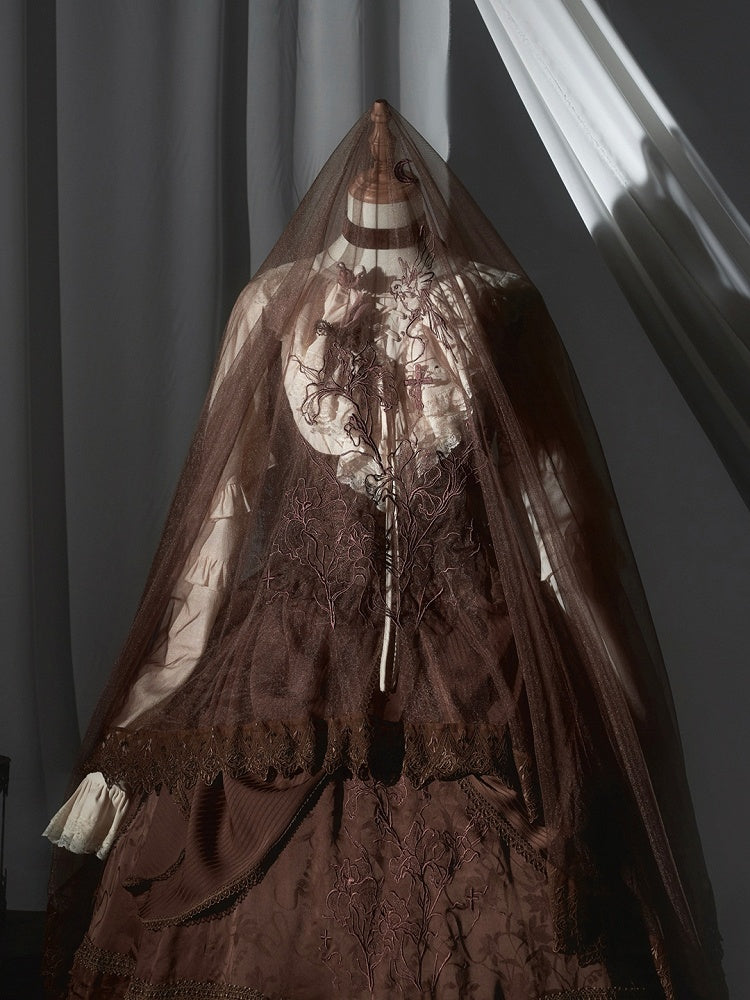 Lolita Spitze Floral Bestickte Trim Schwarz/Grau/Braun Schleier mit