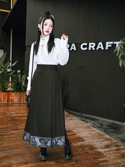 Shirt Gothic Cheongsam with Embroidery Metal Clasp White Floral