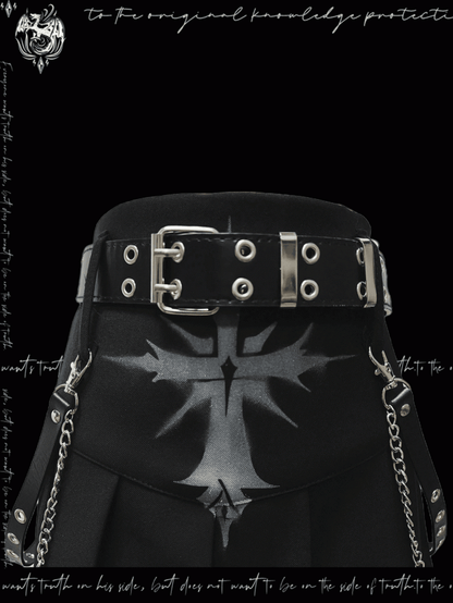 Pleated Skirt Rock Glamorous Y2K Black Cross Print Punk