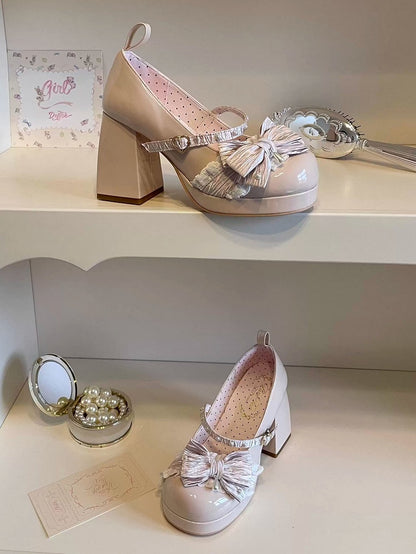 Nude Lolita Spitze - Besatz Pink Süße High Block Heels