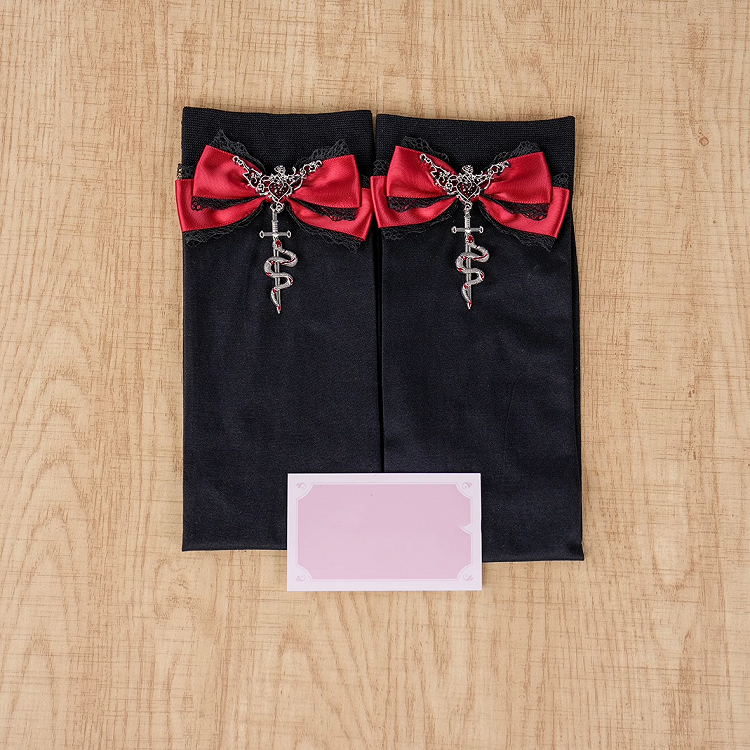 Stockings Accents Red Kei Bowknot Knee Jirai Metal Snake Over Gothic Version Regular/Long