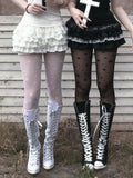 Tiered Cross Skort Gothic Black/White Elastic Waist Lace Trim Bloomers