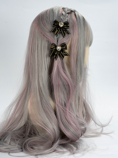 Letter Kei Rhinestone Bow Hairclips Jirai Black/Pink/White