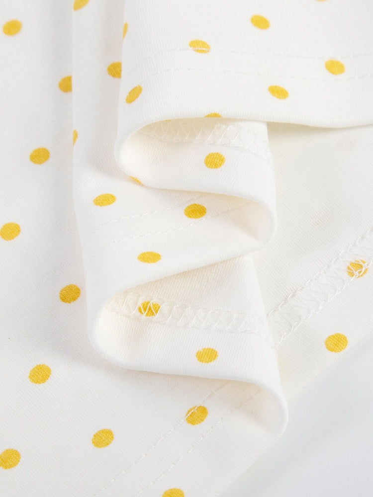 Yellow Polka-Dot Tee with Bear Motif & Chick Charm - Languid Park