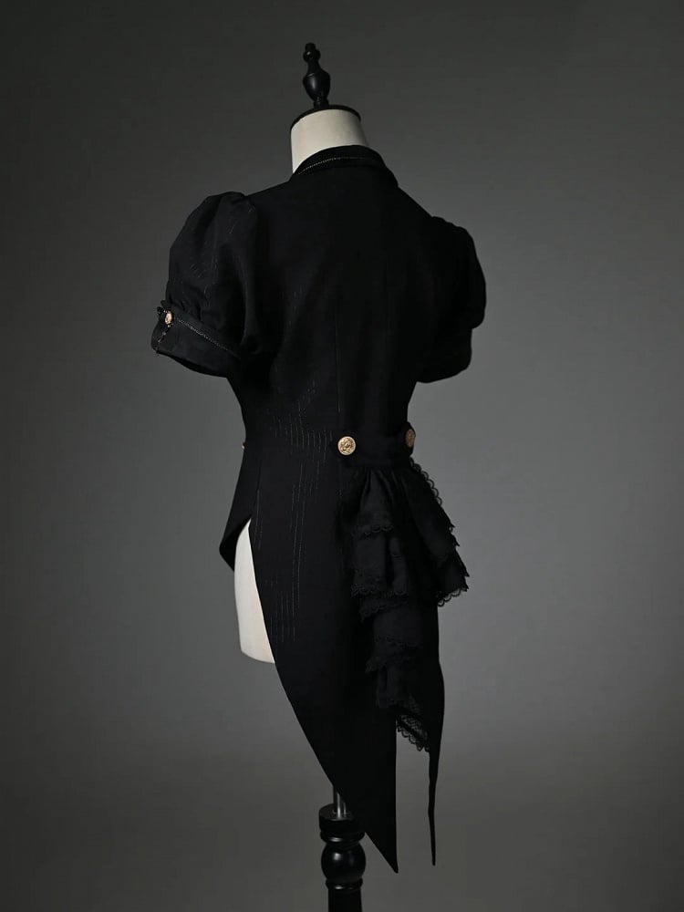 袖付きトップパフブレザー ブラック スプリットテール ショートカラー