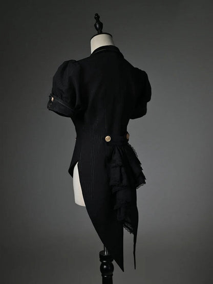袖付きトップパフブレザー ブラック スプリットテール ショートカラー