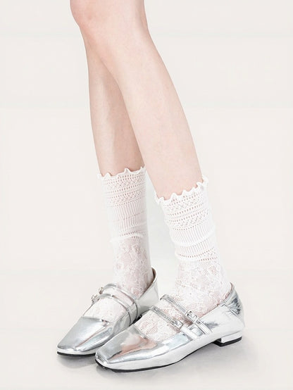 Lace Pattern Ruffle Calf Socks - ModaSwings