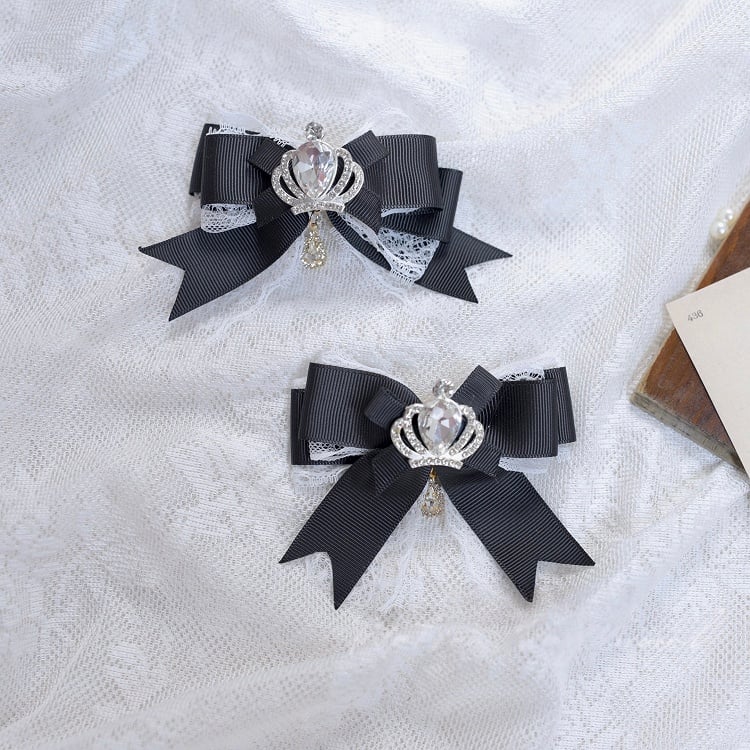 Crown 3D Colors Hair 4 Bow Rhinestone Kei Jirai Lace Clip