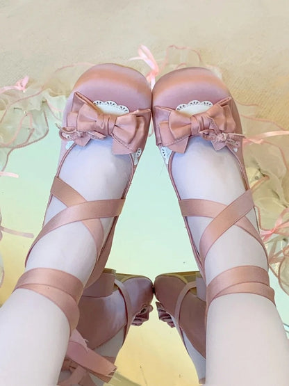 Round-Toe Dusty Pink Mary Jane Low Heels - Sweet Lolita Satin Shoes with  Wraparound Ankle Straps & Heart Buckle