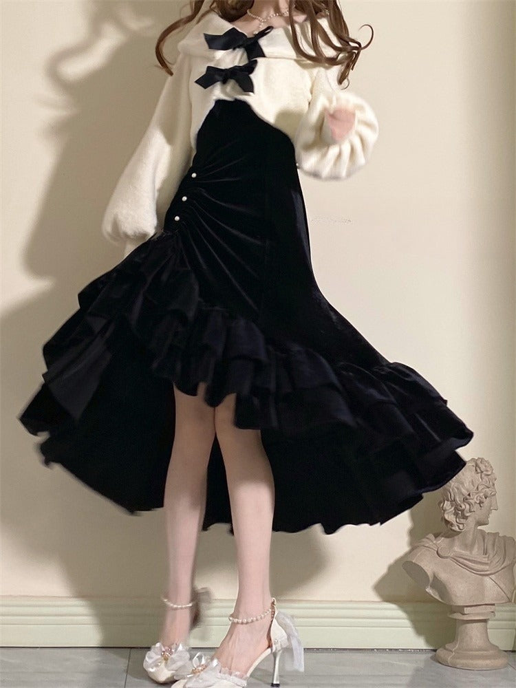 Dress Elegant Coat + Set Classic Black Mermaid Lolita