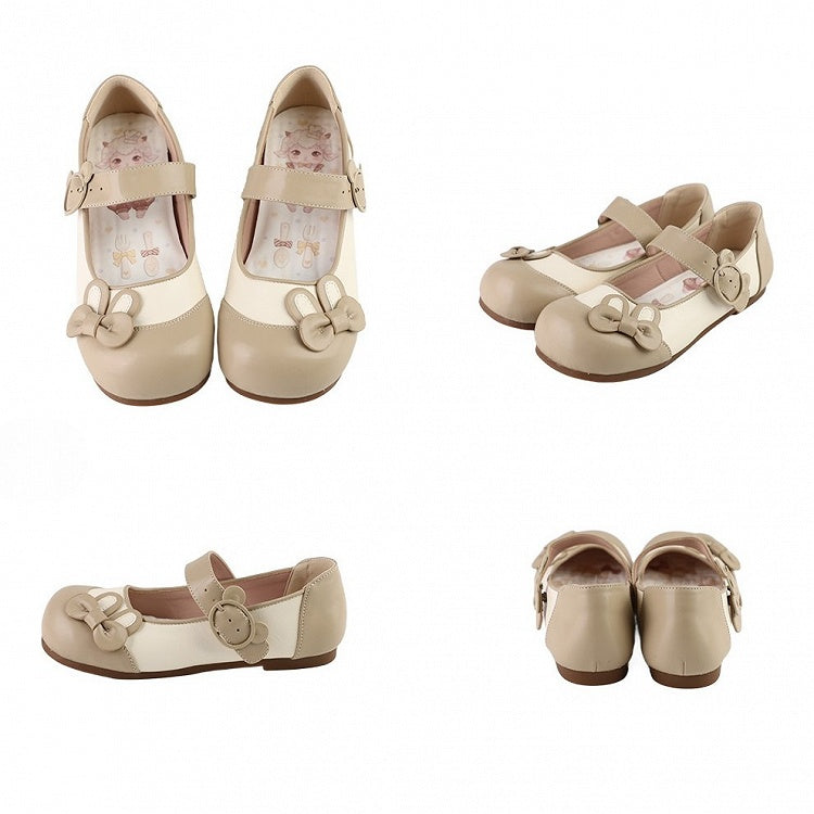 Decorated Bowknot Buckle Khaki Bunny Bear Ear Flats