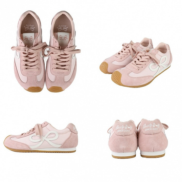 Ties Design Sneakers Pink Bowknot Lace-up Front
