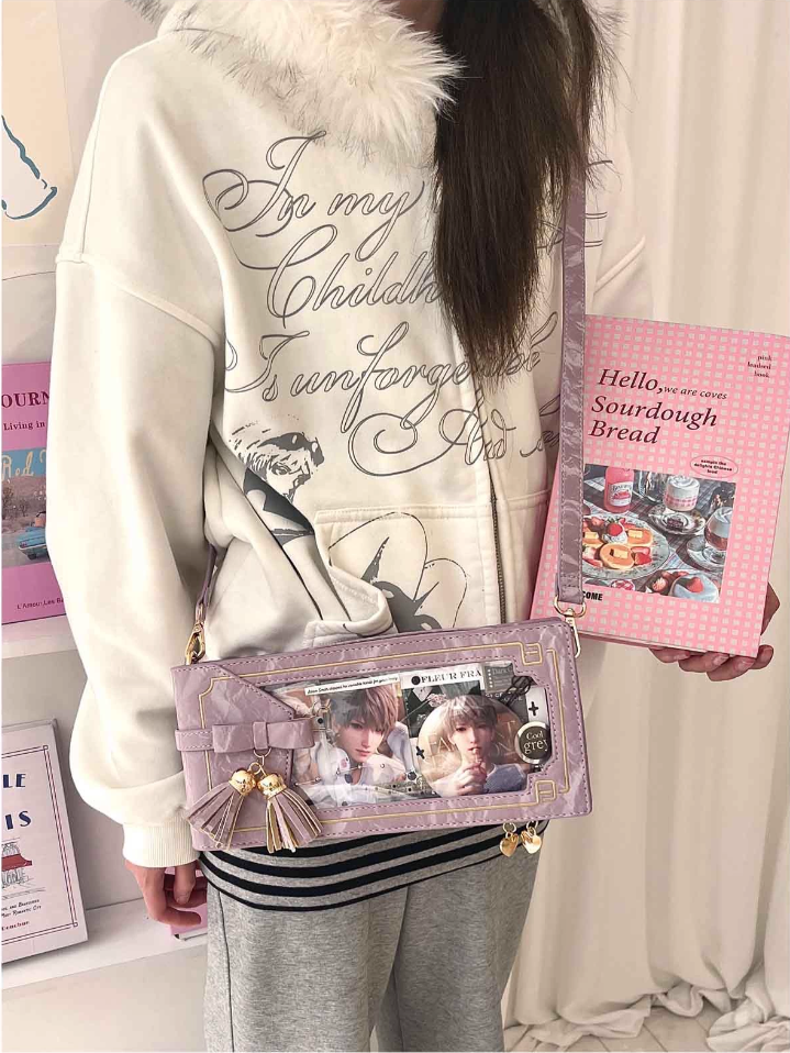 Cheongsam Akzent Lila PU Tasche Schleife Blumen Fransen Ita mit Stil Muster