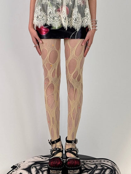 Y2Kタイツの詳細 非対称のホワイト/ベージュ/ブラック/ブラウンデザイン カットアウト