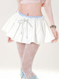 White and Blue Double Elastic Waistband Mini Skirt