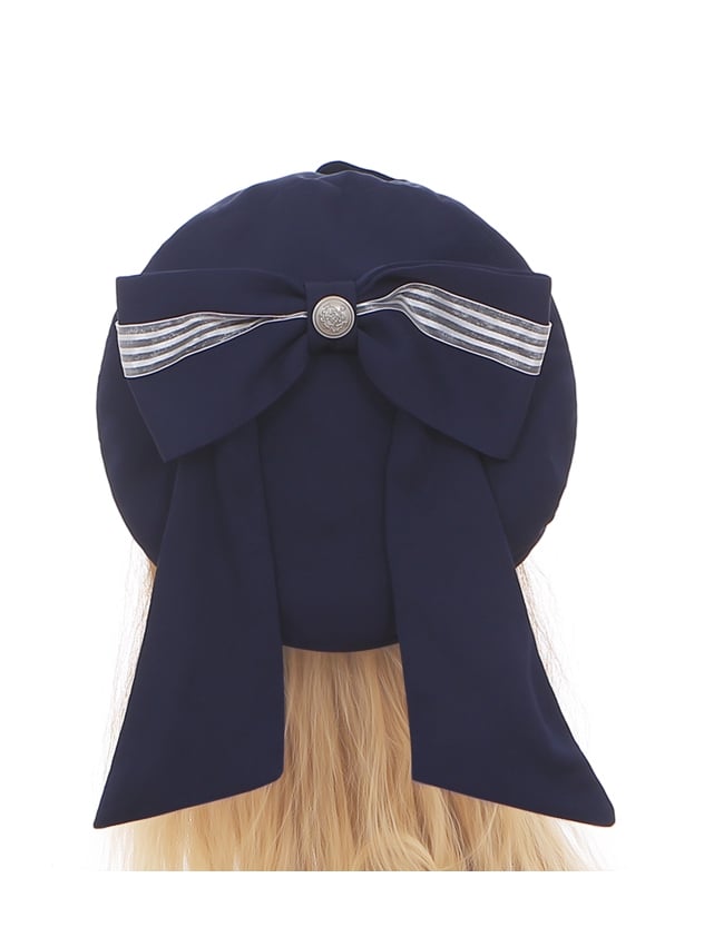 ネイビーブルーの大きなリボンが可愛いベレー帽ロリータ