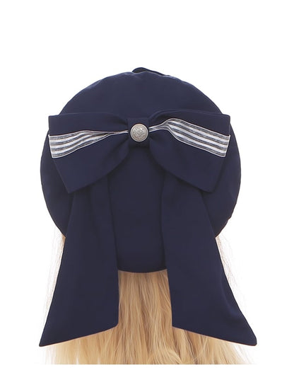 ネイビーブルーの大きなリボンが可愛いベレー帽ロリータ