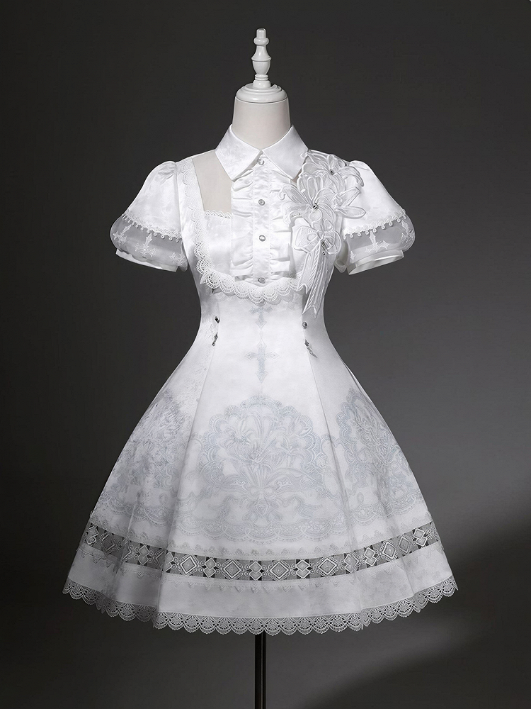 White Lily Embroidery Lace Gothic Lolita Dress - Unknown Star