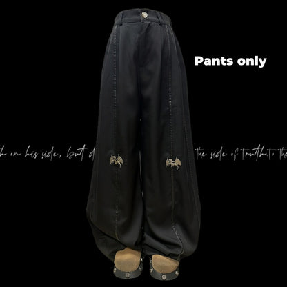 丈長めのフロア ブラック メタル ドラゴン ニー ワイドレッグ パンツ