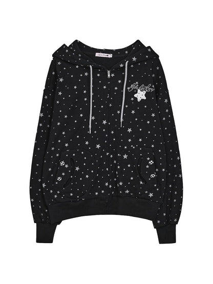 Jacket Pattern with Cuffs Star Elastic Black Kawaii Hoodie Daily