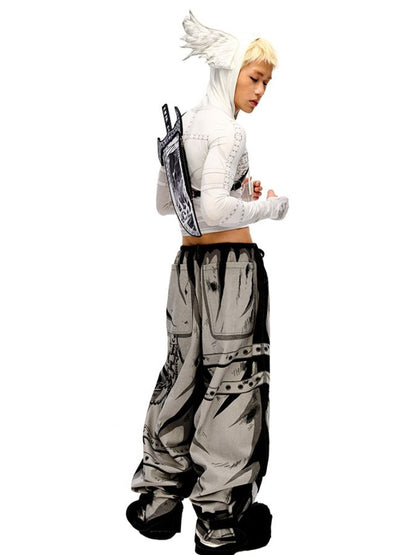 Gray Cartoon Lightning Knife-Shaped Crossbody