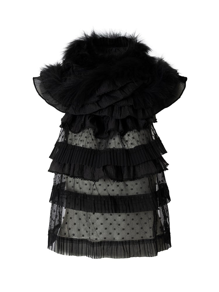 Delicate Lace Vintage Plush Layered Punk Scarf Ruffles - Black