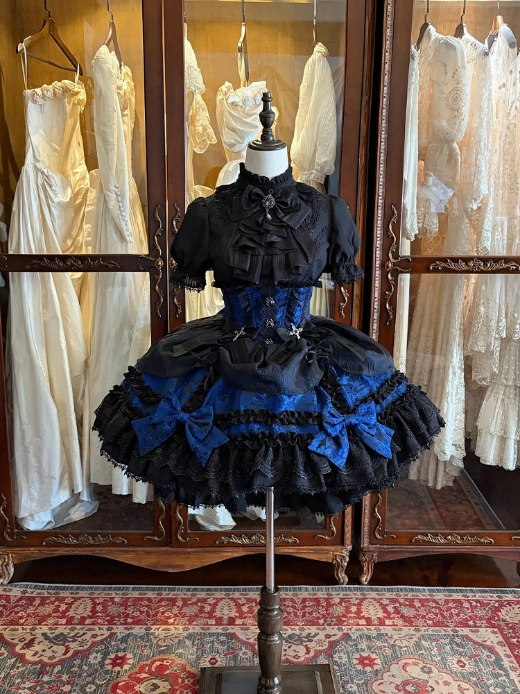 Spider Cross Gothic Skirt with Ruffles, Black & Blue Theme - Pear Island Sweet Tea