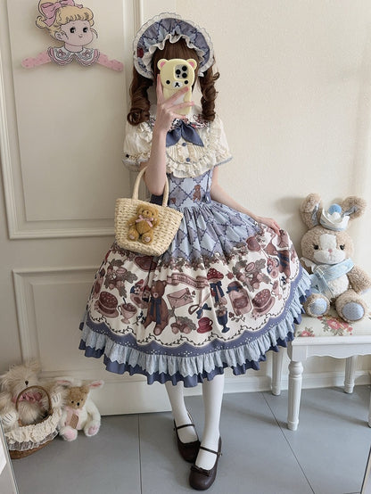 Einteiliges Lolita-Kleid mit Eichel-Print und kurzen Ärmeln, Teddy Sweet