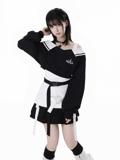 Snap Details Techwear Skirt Black Wasteland Punk