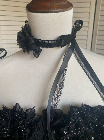 Spaghetti Elegantes JSK-Kleid Lolita Schwarze Träger Vollschichtiges Kuro-Set Schimmernd