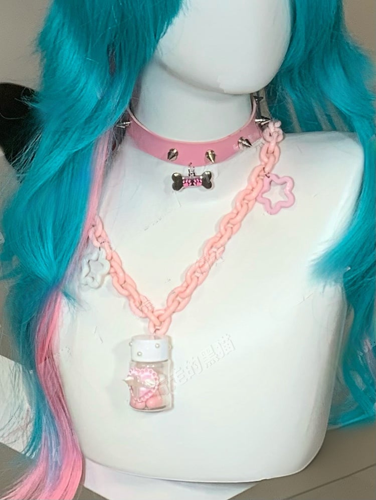 Blaue Yami Kawaii Halskette mit Flaschen- und Sternanhänger