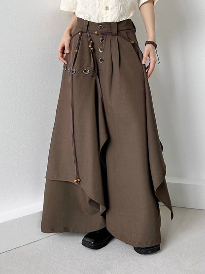 Pants Avant-Garde Draping Coffee Lolita with Ouji Wide-Leg