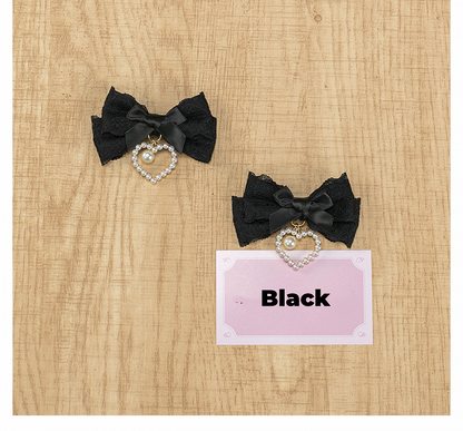 5色のビーズハートチャーム ジライケイ レースリボンヘアクリップ