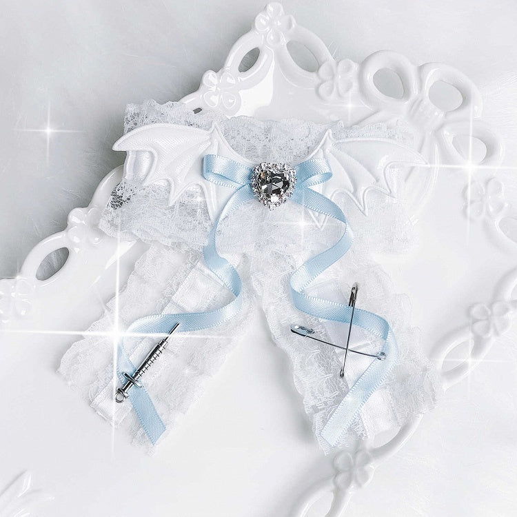 ジライケイ バットウィング ハートラインストーン装飾ちょう結びヘアクリップ