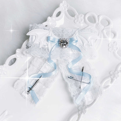 ジライケイ バットウィング ハートラインストーン装飾ちょう結びヘアクリップ