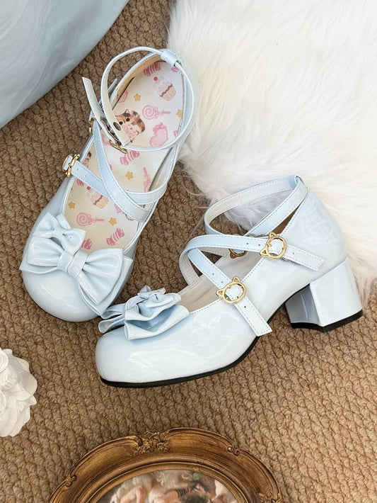 with Blue Sweet Lolita Bow Details Janes for Mid-heel Mary