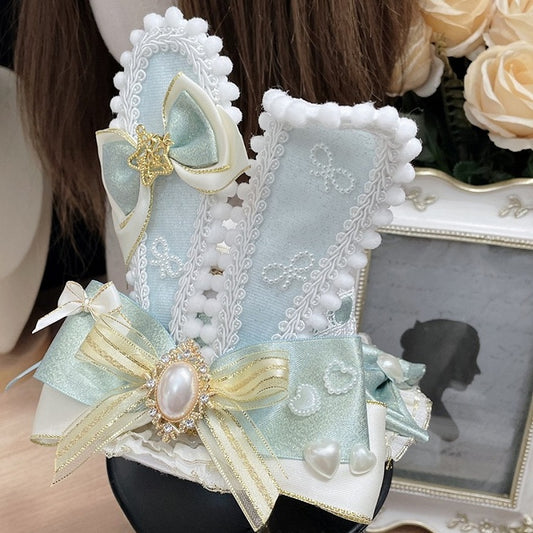 Hat Bowknot Ears Beaded Mini Bunny Details Decorated Blue