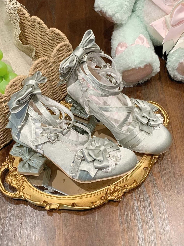 Light Green Sweet Lolita Round Toe Shoes with 8cm Bowknot High Heel - Aimee