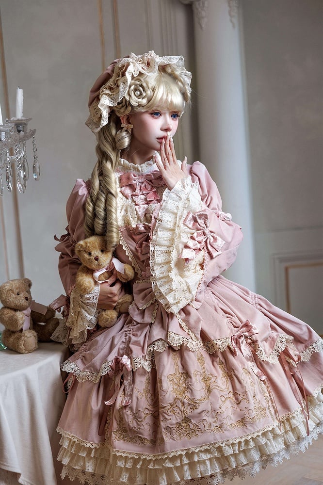und Stickerei Kerzenständer Kerze Glocke Kleid Rosa Ärmel Samt