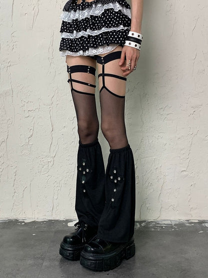 Überkreuzte Beinärmel mit Applikationen Y2K Schwarz
