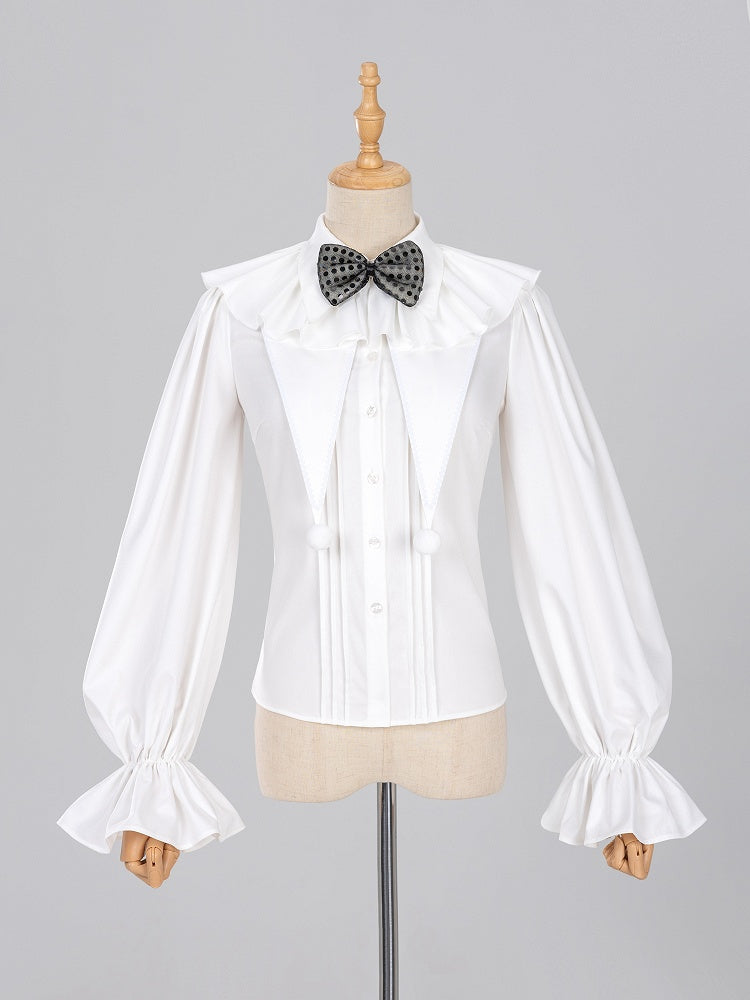 White Clown-Themed Shirt with Detachable Collar and Polka Dot Bowtie - DevilInspired Exclusive Collection