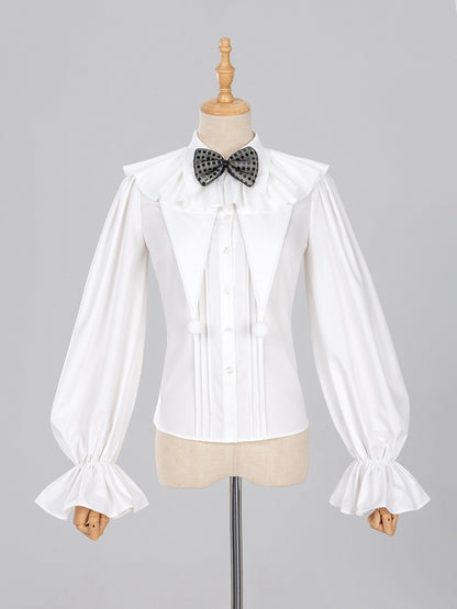 White Clown-Themed Shirt with Detachable Collar and Polka Dot Bowtie - DevilInspired Exclusive Collection