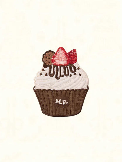 Mint Brown Embroidery Blue Cupcake / Pink Brooch Green