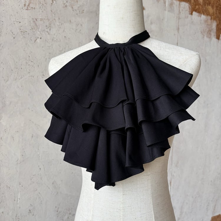 Tie Jabot Ruffle Black/Blue Layered