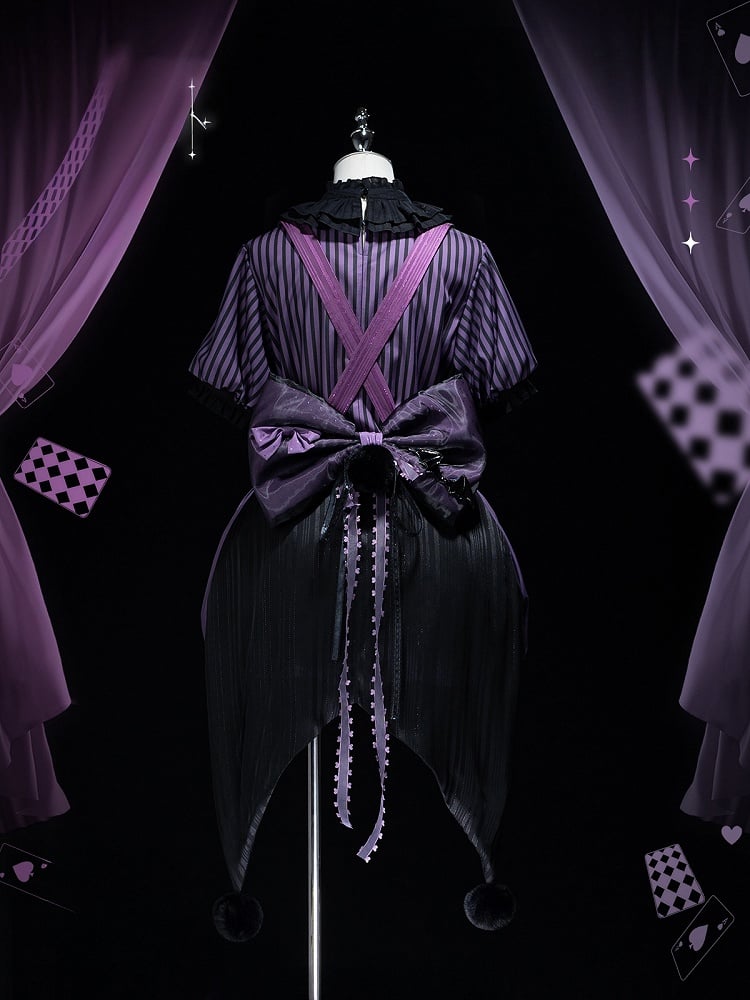 + Bloomers Vibes Theme Kuromi Bunny Purple Circus Lolita Ouji Black Set Pattern and Top Striped