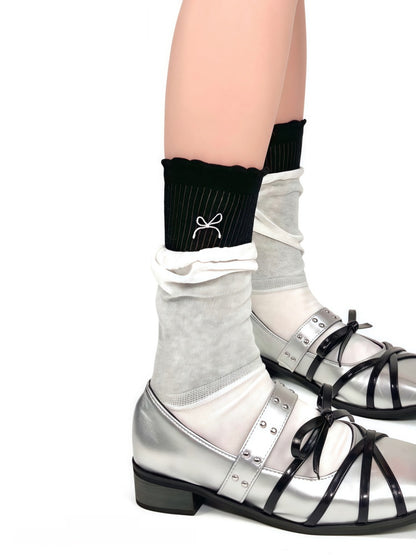 Design Pattern Colors and Fake 5 Socks Two-Piece Heart Bowknot