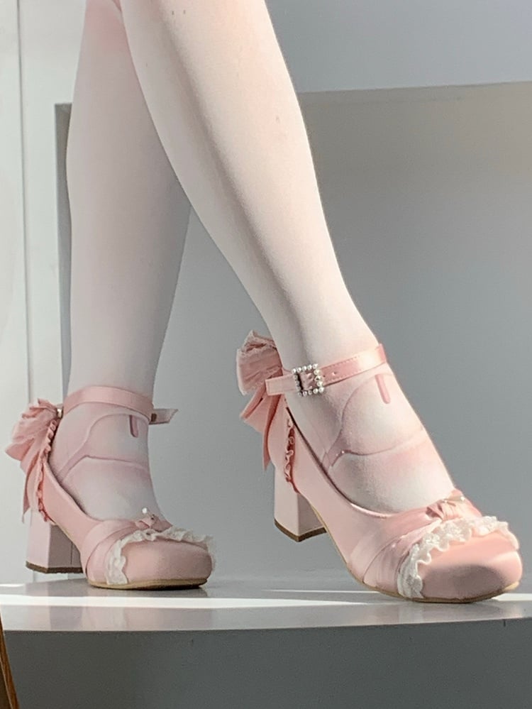with Detachable Square Janes - Heel Harness Ankle Toe Pink Mary Elegant Ballet Lolita